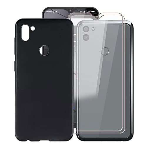 HHUAN Handyhülle Hülle für Gigaset GS5 (6.30") + 2 Stück Gehärtetem Glasfolie, Schwarz Weiche Silikon Schutzhülle, Kratzfest TPU Bumper Cover Case für Gigaset GS5 - Black von HHUAN