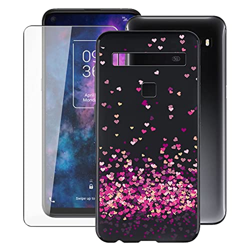 HHUAN Handyhülle Hülle für TCL 10 5G (6.53") + 1 Stück Gehärtetem Glasfolie, Schwarz Weiche Silikon Schutzhülle, Kratzfest TPU Bumper Cover Case für TCL 10 5G - WM85 von HHUAN