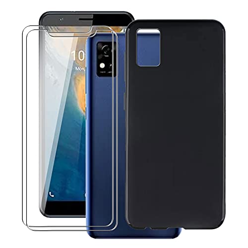 HHUAN Handyhülle Hülle für ZTE Blade A31 (5.45") + 2 Stück Gehärtetem Glasfolie, Schwarz Weiche Silikon Schutzhülle, Kratzfest TPU Bumper Cover Case für ZTE Blade A31 - Black von HHUAN