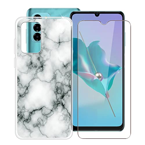 HHUAN Handyhülle Hülle für ZTE Blade V40 Vita (6.75") + Gehärtetes Glas, Ultradünn Transparent TPU Silikon Bumper Schale Schutzhülle + Gehärtetes Glas Film für ZTE Blade V40 Vita - WM73 von HHUAN