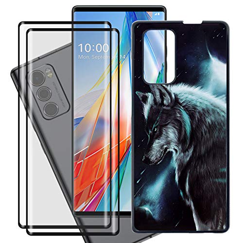HHUAN Hülle + 2 Pack HD Gehärtetem Glasfolie für LG Wing 5G (6.8"), Displayschutzfolie und Weiche Schwarz Silikon Schale TPU Schutzhülle Cover Case - WMA16 von HHUAN
