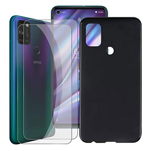 HHUAN Hülle + 2 Pack HD Gehärtetem Glasfolie für Wiko View 5 Plus (6.55"), Displayschutzfolie und Weiche Schwarz Silikon Schale TPU Schutzhülle Cover Case - Black von HHUAN