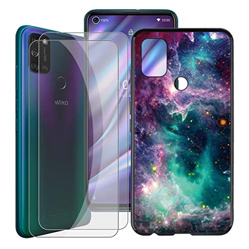 HHUAN Hülle + 2 Pack HD Gehärtetem Glasfolie für Wiko View 5 Plus (6.55"), Displayschutzfolie und Weiche Schwarz Silikon Schale TPU Schutzhülle Cover Case - WMA33 von HHUAN