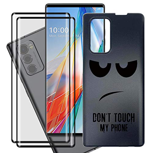 HHUAN Hülle + 2 Pack HD Panzerglas Schutzfolie für LG Wing 5G (6.8"), Displayschutzfolie und Schwarz PC Harte Schutzhülle [stoß- und Kratzfest] [leichtes Design] Cover Case - DUO5 von HHUAN