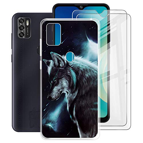 HHUAN Hülle + 2 Stück Gehärtetem Glasfolie, für ZTE Blade A7s 2020 (6.50 Zoll) HD Displayschutzfolie und White Weiche Silikon TPU Bumper Stoßfest Schutzhülle Case Cover - WMA16 von HHUAN