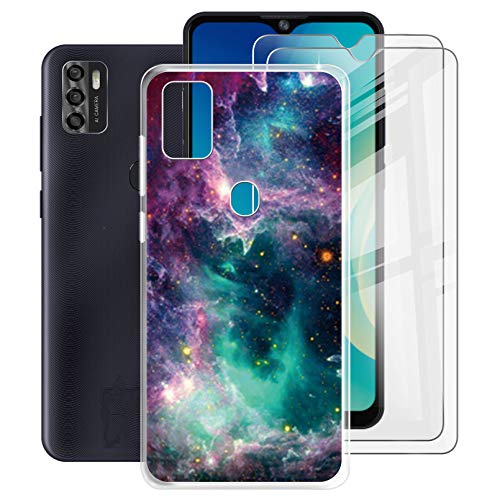 HHUAN Hülle + 2 Stück Gehärtetem Glasfolie, für ZTE Blade A7s 2020 (6.50 Zoll) HD Displayschutzfolie und White Weiche Silikon TPU Bumper Stoßfest Schutzhülle Case Cover - WMA33 von HHUAN