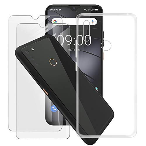 HHUAN Hülle + 2 Stück Gehärtetes Glas, für Gigaset GS4 (6.30") HD Displayschutzfolie und Transparent Weiche Silikon TPU Bumper Schutzhülle Case Cover - Clear von HHUAN