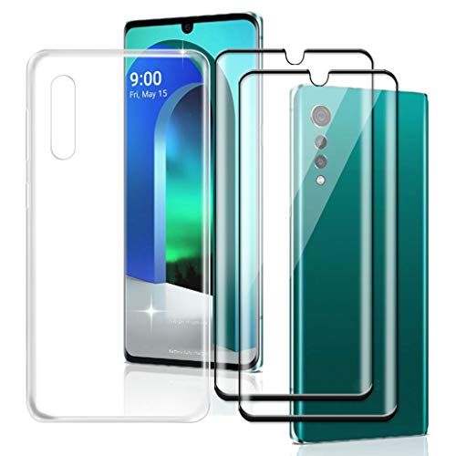 HHUAN Hülle + 2 Stück Gehärtetes Glas, für LG Velvet 5G (6.8") HD Displayschutzfolie und Transparent Weiche Silikon TPU Bumper Schutzhülle Case Cover - Clear von HHUAN