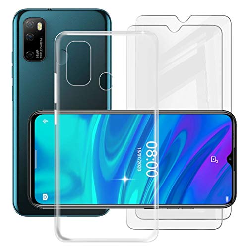 HHUAN Hülle + 2 Stück Gehärtetes Glas, für Ulefone Note 9P (6.52") HD Displayschutzfolie und Transparent Weiche Silikon TPU Bumper Schutzhülle Case Cover - Clear von HHUAN