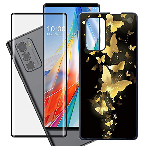 HHUAN Hülle + Gehärtetem Glasfolie für LG Wing 5G (6.8"), HD Displayschutzfolie und Schwarz PC Harte Schutzhülle [stoß- und Kratzfest] [leichtes Design] Cover Case - WMA30 von HHUAN