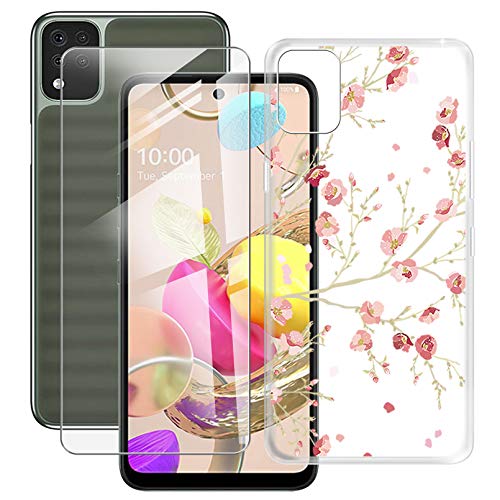 HHUAN Hülle + Gehärtetes Glas für LG K42 (6.6"), HD Displayschutzfolie und Transparent Weiche Silikon TPU Bumper Schutzhülle Case Cover - WM84 von HHUAN