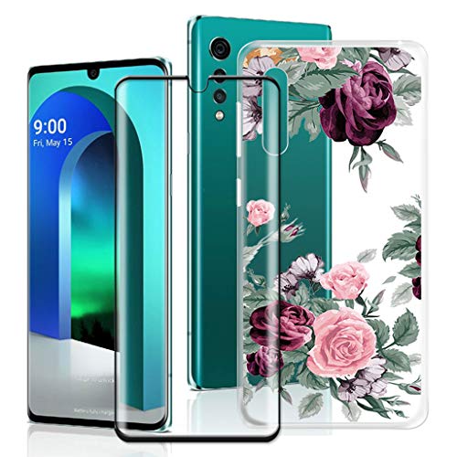 HHUAN Hülle + Gehärtetes Glas für LG Velvet 5G (6.8"), HD Displayschutzfolie und Transparent Weiche Silikon TPU Bumper Schutzhülle Case Cover - YQ12 von HHUAN