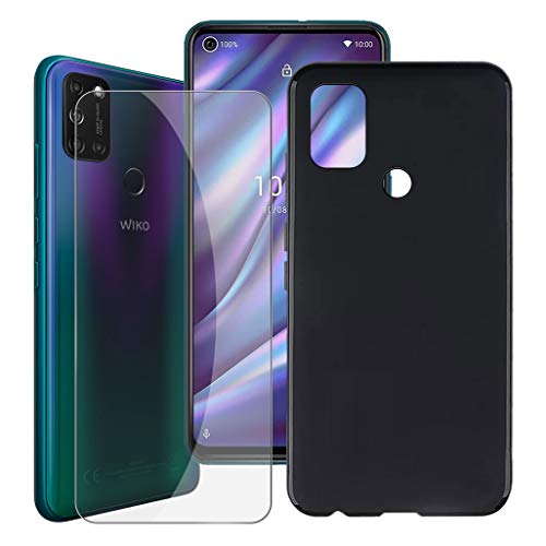 HHUAN Hülle + HD Gehärtetem Glasfolie für Wiko View 5 Plus (6.55"), Displayschutzfolie und Weiche Schwarz Silikon Schale TPU Schutzhülle Cover Case - Black von HHUAN