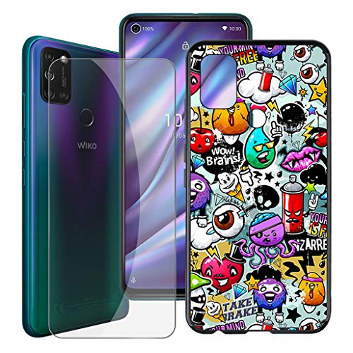HHUAN Hülle + HD Gehärtetem Glasfolie für Wiko View 5 Plus (6.55"), Displayschutzfolie und Weiche Schwarz Silikon Schale TPU Schutzhülle Cover Case - XS40 von HHUAN