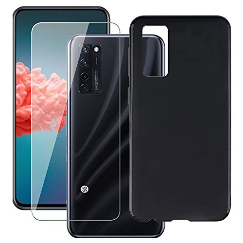HHUAN Hülle + HD Gehärtetem Glasfolie für ZTE Axon 20 5G (6.92"), Displayschutzfolie und Weiche Schwarz Silikon Schale TPU Schutzhülle Cover Case - Black von HHUAN