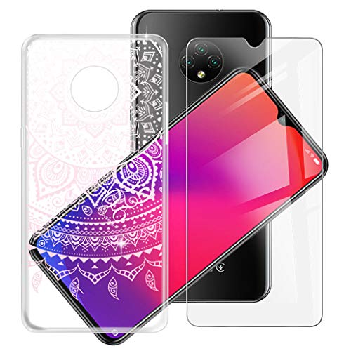 HHUAN Hülle + HD Gehärtetes Glas für Doogee X95 (6.52"), Displayschutzfolie und Weiche Transparent Silikon Schale TPU Schutzhülle Cover Case - Pulver Mandala von HHUAN