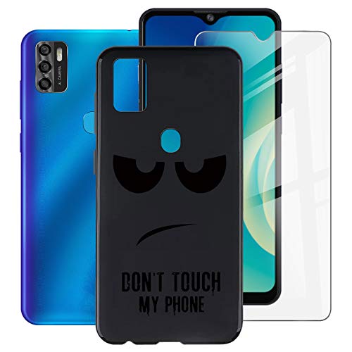 HHUAN Hülle + Schutzfolie für ZTE Blade A7s 2020 (6.50"), HD Displayschutzfolie und Schwarz Weiche Silikon TPU Bumper Schutzhülle, [stoß- und Kratzfest] Cover Case - DUO5 von HHUAN