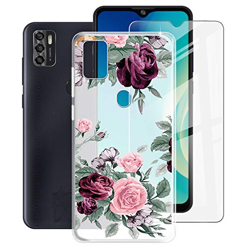 HHUAN Hülle + Schutzfolie für ZTE Blade A7s 2020 (6.50 Zoll), HD Gehärtetem Glasfolie und White Weiche Silikon TPU Bumper Stoßfest Schutzhülle Case Cover - YQ12 von HHUAN