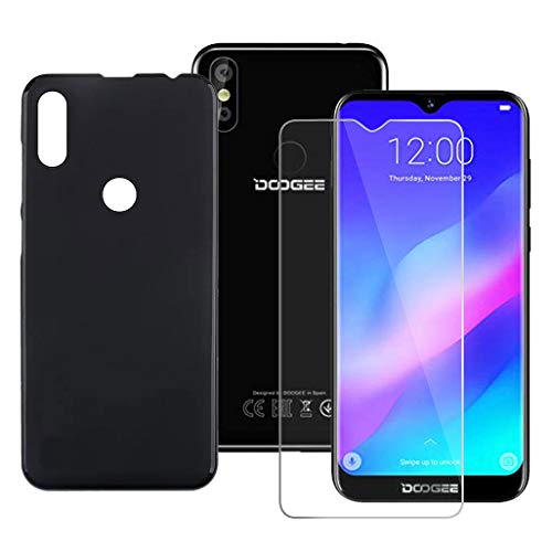 HHUAN Hülle für Doogee Y8 Case, HD Panzerglas Schutzfolie Displayschutzfolie + Weiche Silikon Schale TPU Schutzhülle Cover für Doogee Y8 (6.1") - Schwarz von HHUAN