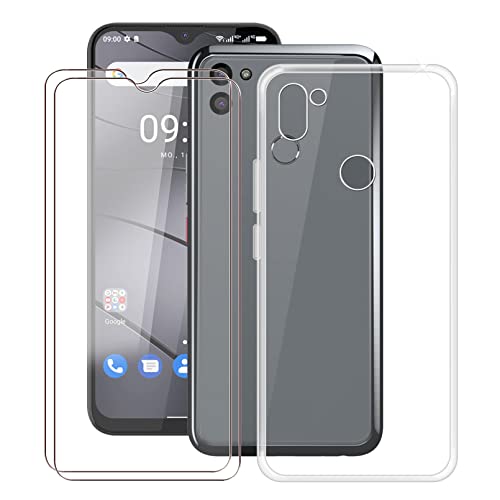 HHUAN Hülle für Gigaset GS5 (6.30") + 2 Stück Gehärtetes Glas, Hülle Schutzhülle Transparent Silikon TPU Cover Bumper + Gehärtetes Glas Film für Gigaset GS5 - Clear von HHUAN