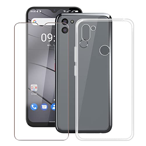 HHUAN Hülle für Gigaset GS5 (6.30") + Gehärtetes Glas. Transparent TPU Silikon Bumper Schale Schutzhülle + Gehärtetes Glas Film für Gigaset GS5 - Clear von HHUAN