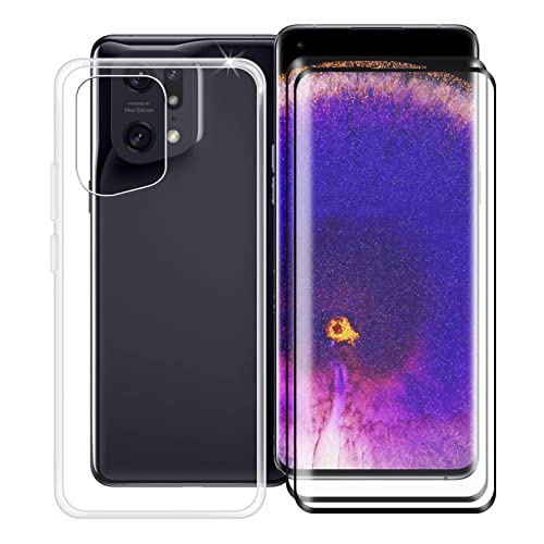 HHUAN Hülle für Oppo Find X5 Pro (6.7") mit 2 Stück Gehärtetes Glas, Transparent Silikon Schutzhülle TPU Bumper Handyhülle + Gehärtetes Glas für Oppo Find X5 Pro - Clear von HHUAN