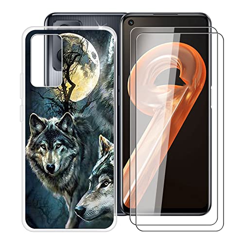 HHUAN Hülle für Realme 9i RMX3491 (6.60") + [2 Stück Gehärtetes Glas], Transparent Silikon Schutzhülle TPU Bumper Cover Handyhülle + Gehärtetes Glas Film für Realme 9i RMX3491 - WMA29 von HHUAN