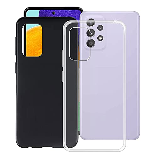 HHUAN Hülle für Samsung Galaxy A52s 5G (6.50 Zoll), 2 Stück TPU Weiche Silikon Handyhülle Tasche Bumper Stoßfest Schutzhülle Case Cover für Samsung Galaxy A52s 5G - Schwarz + Transparent von HHUAN