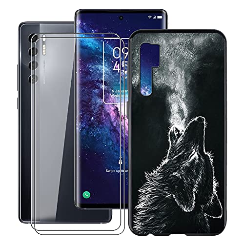 HHUAN Hülle für TCL 20 Pro 5G (6.67") + 2 Stück Gehärtetem Glasfolie, Schwarze Handyhülle Weichem Silikon, Stoßfeste TPU Bumper Schutzhülle für TCL 20 Pro 5G - WMA28 von HHUAN