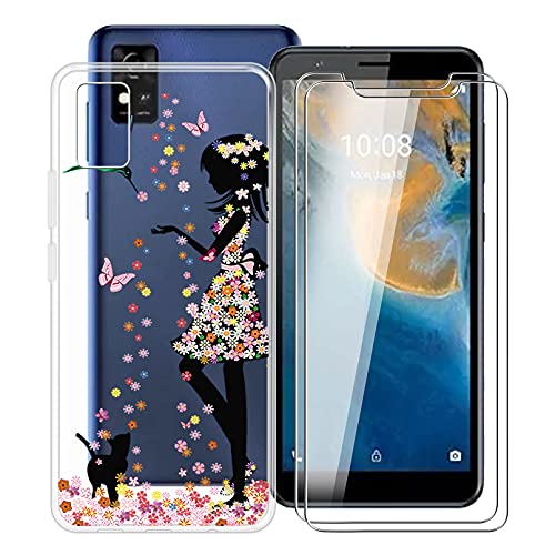 HHUAN Hülle für ZTE Blade A31 (5.45") + 2 Stück Gehärtetes Glas, Hülle Schutzhülle Transparent Silikon TPU Cover Bumper + Gehärtetes Glas Film für ZTE Blade A31 - WM49 von HHUAN