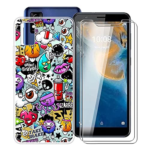 HHUAN Hülle für ZTE Blade A31 (5.45") + 2 Stück Gehärtetes Glas, Hülle Schutzhülle Transparent Silikon TPU Cover Bumper + Gehärtetes Glas Film für ZTE Blade A31 - XS40 von HHUAN