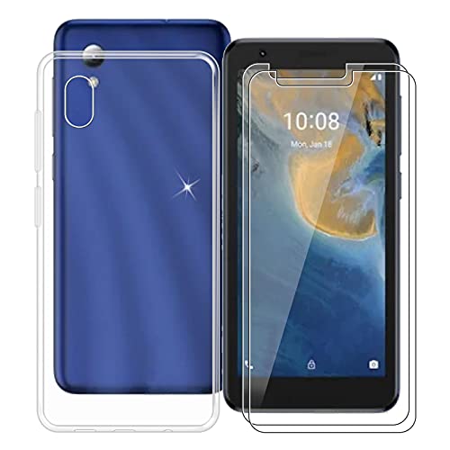 HHUAN Hülle für ZTE Blade A31 Lite (5.00") + 2 Stück Gehärtetem Glasfolie, Hülle Schutzhülle Transparent Silikon TPU Cover Bumper + Schutzfolie Film für ZTE Blade A31 Lite - Clear von HHUAN