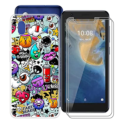 HHUAN Hülle für ZTE Blade A31 Lite (5.00") + 2 Stück Gehärtetes Glas, Hülle Schutzhülle Transparent Silikon TPU Cover Bumper + Gehärtetes Glas Film für ZTE Blade A31 Lite - XS40 von HHUAN