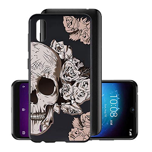 HHUAN Hülle für ZTE Blade A5 2020 Schwarz Case Dünn Weiche Silikon Rose Kopf Stoßfest Handyhülle Tasche Schale Bumper TPU Schutzhülle Cover für ZTE Blade A5 2020 (6.09") von HHUAN