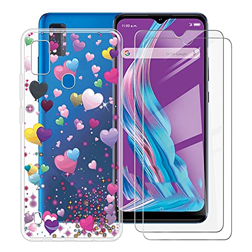 HHUAN Hülle für ZTE Blade A51 (6.52") + 2 Stück Gehärtetes Glas, Hülle Schutzhülle Transparent Silikon TPU Cover Bumper + Gehärtetes Glas Film für ZTE Blade A51 - YQ29 von HHUAN