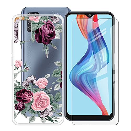 HHUAN Hülle für ZTE Blade V30 Vita (6.82") + Gehärtetes Glas. Transparent TPU Silikon Bumper Schale Schutzhülle + Gehärtetes Glas Film für ZTE Blade V30 Vita - YQ12 von HHUAN