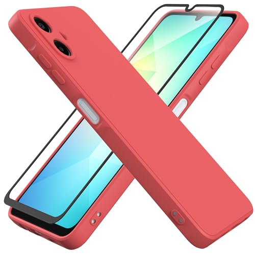 HHUIWIND Hülle Kompatibel mit Samsung Galaxy A06 4G (6,7 Zoll) mit 9D Schutzfolie,Handyhülle Liquid Silikon Weiche TPU Stoßfeste Case SchutzHülle - Rot von HHUIWIND