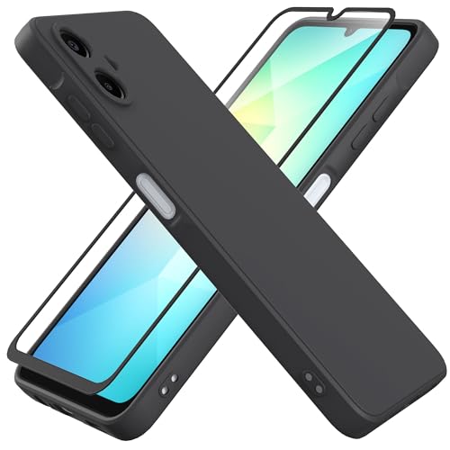 HHUIWIND Hülle Kompatibel mit Samsung Galaxy A06 4G (6,7 Zoll) mit 9D Schutzfolie,Handyhülle Liquid Silikon Weiche TPU Stoßfeste Case SchutzHülle - Schwarz von HHUIWIND