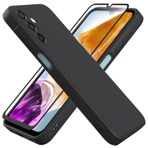 HHUIWIND Hülle Kompatibel mit Samsung Galaxy M15 / F15 5G (6,5 Zoll) mit 9D Schutzfolie,Handyhülle Liquid Silikon Weiche TPU Stoßfeste Case SchutzHülle - Schwarz von HHUIWIND