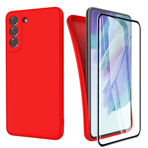 HHUIWIND Hülle Kompatibel mit Samsung Galaxy S21 FE 5G mit Displayschutz,Handyhülle Liquid Silikon TPU Case für Samsung Galaxy S21 FE 5G - Rot von HHUIWIND