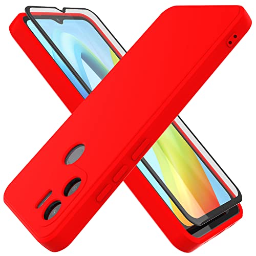 HHUIWIND Hülle Kompatibel mit Xiaomi Redmi A1 Plus mit 9D Schutzfolie,Handyhülle Liquid Silikon TPU Case für Xiaomi Redmi A1 Plus - Rot von HHUIWIND