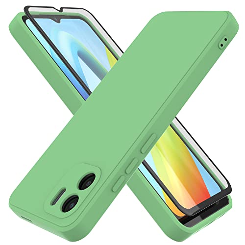 HHUIWIND Hülle Kompatibel mit Xiaomi Redmi A2 / Redmi A1 4G mit 9D Schutzfolie,Handyhülle Liquid Silikon TPU Case für Xiaomi Redmi A2 / A1 - Grün von HHUIWIND