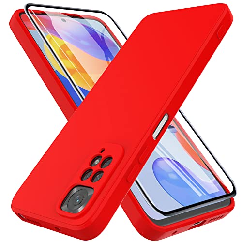 HHUIWIND Hülle Kompatibel mit Xiaomi Redmi Note 11 Pro mit Displayschutz,Handyhülle Liquid Silikon TPU Case für Xiaomi Redmi Note 11 Pro - Rot von HHUIWIND