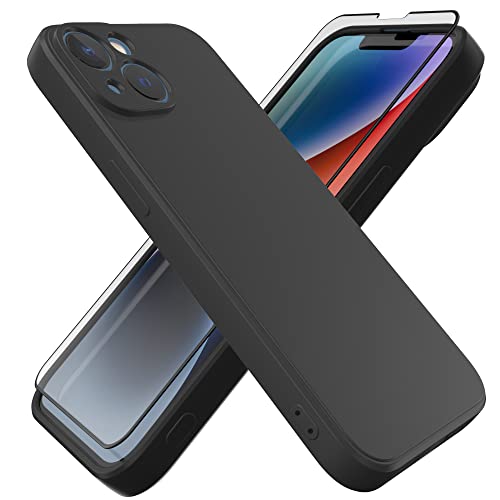 HHUIWIND Hülle Kompatibel mit iPhone 14 Plus 6.7 Zoll mit 9D Schutzfolie,Handyhülle Liquid Silikon TPU Case für iPhone 14 Plus 6.7 Zoll - schwarz von HHUIWIND