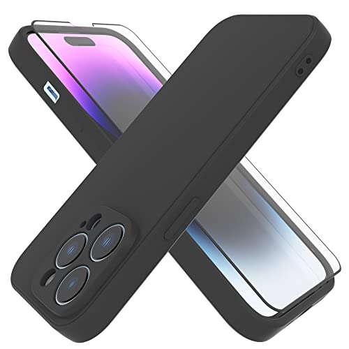 HHUIWIND Hülle Kompatibel mit iPhone 14 Pro 6.1 Zoll mit 9D Schutzfolie,Handyhülle Liquid Silikon TPU Case für iPhone 14 Pro 6.1 Zoll - schwarz von HHUIWIND