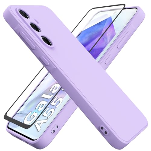 HHUIWIND Hülle für Kompatibel mit Samsung Galaxy A55 5G (6,6 Zoll) mit 9D Schutzfolie,Handyhülle Liquid Silikon TPU Case Schutzhülle für Samsung Galaxy A55 5G - Lila von HHUIWIND