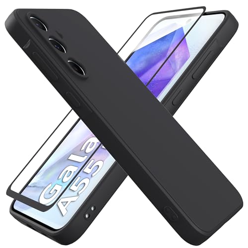 HHUIWIND Hülle für Kompatibel mit Samsung Galaxy A55 5G (6,6 Zoll) mit 9D Schutzfolie,Handyhülle Liquid Silikon TPU Case Schutzhülle für Samsung Galaxy A55 5G - schwarz von HHUIWIND