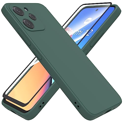 HHUIWIND Hülle für Kompatibel mit Xiaomi Redmi 12 4G / 5G (6,79 Zoll) mit 9D Schutzfolie,Handyhülle Liquid Silikon TPU Case Schutzhülle für Xiaomi Redmi 12 4G / 5G - Dunkelgrün von HHUIWIND