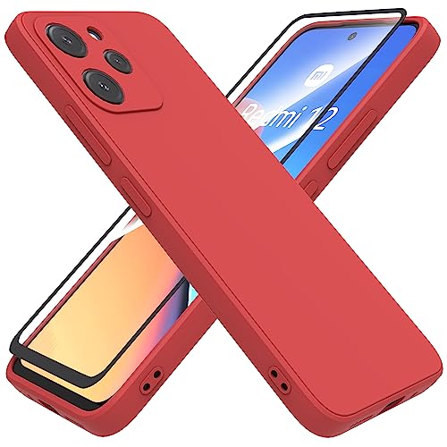 HHUIWIND Hülle für Kompatibel mit Xiaomi Redmi 12 4G / 5G (6,79 Zoll) mit 9D Schutzfolie,Handyhülle Liquid Silikon TPU Case Schutzhülle für Xiaomi Redmi 12 4G / 5G - Rot von HHUIWIND