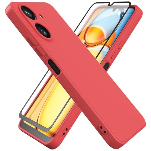 HHUIWIND Hülle für Kompatibel mit Xiaomi Redmi 13C (6,74 Zoll) mit 9D Schutzfolie,Handyhülle Liquid Silikon TPU Case Schutzhülle für Xiaomi Redmi 13C - Rot von HHUIWIND